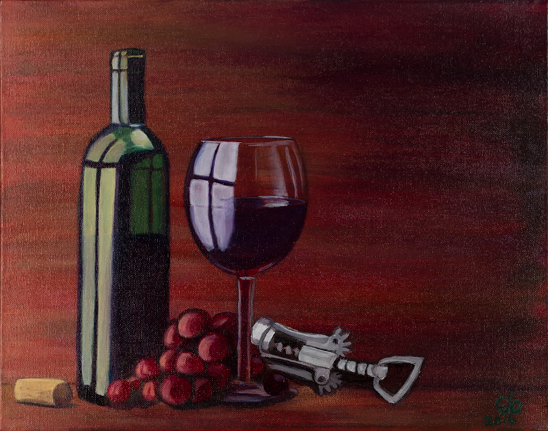 Still life with fish, a glass of wine and bread - 1647 30x40 Canvas